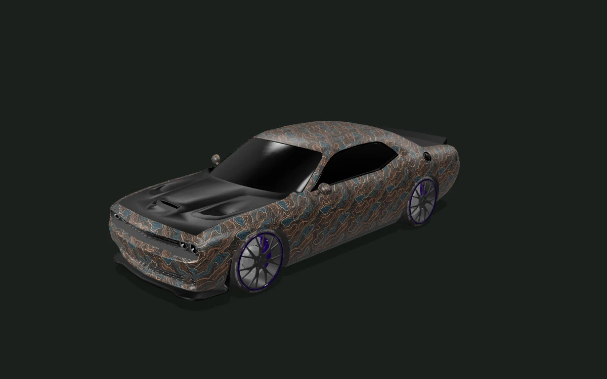 Copper Contours for Dodge Challenger — 3D model render — front three-quarter