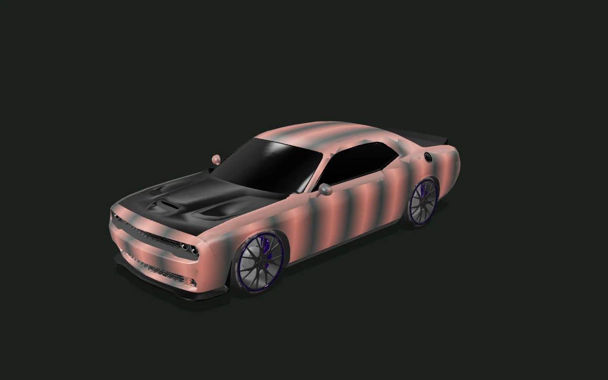 Copper fade for Dodge Challenger — 3D model render — front three-quarter