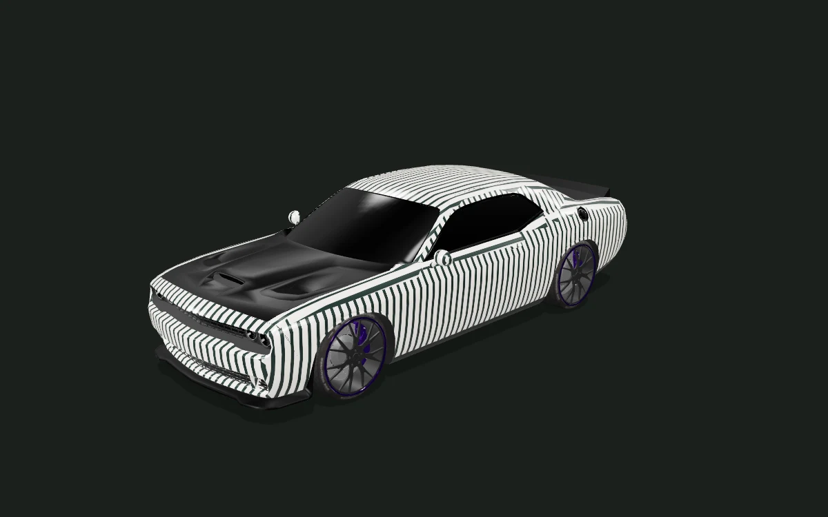 Midnight stripes for Dodge Challenger — 3D model render — front three-quarter