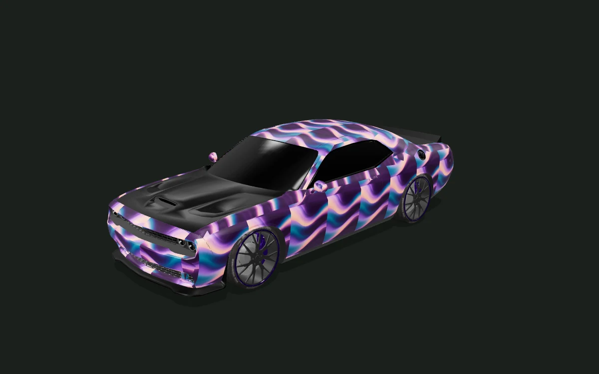 Plum Current for Dodge Challenger — 3D model render — front three-quarter