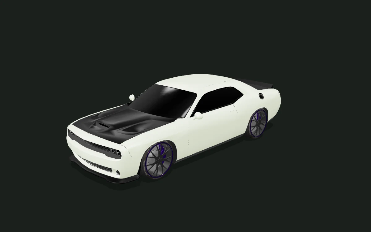 Sage satin for Dodge Challenger — 3D model render — front three-quarter