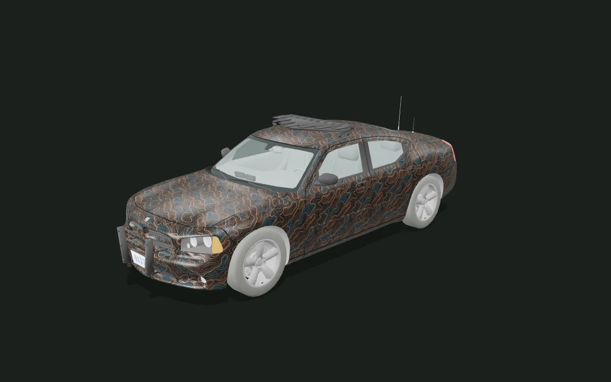 Copper Contours for Dodge Charger — 3D model render — front three-quarter