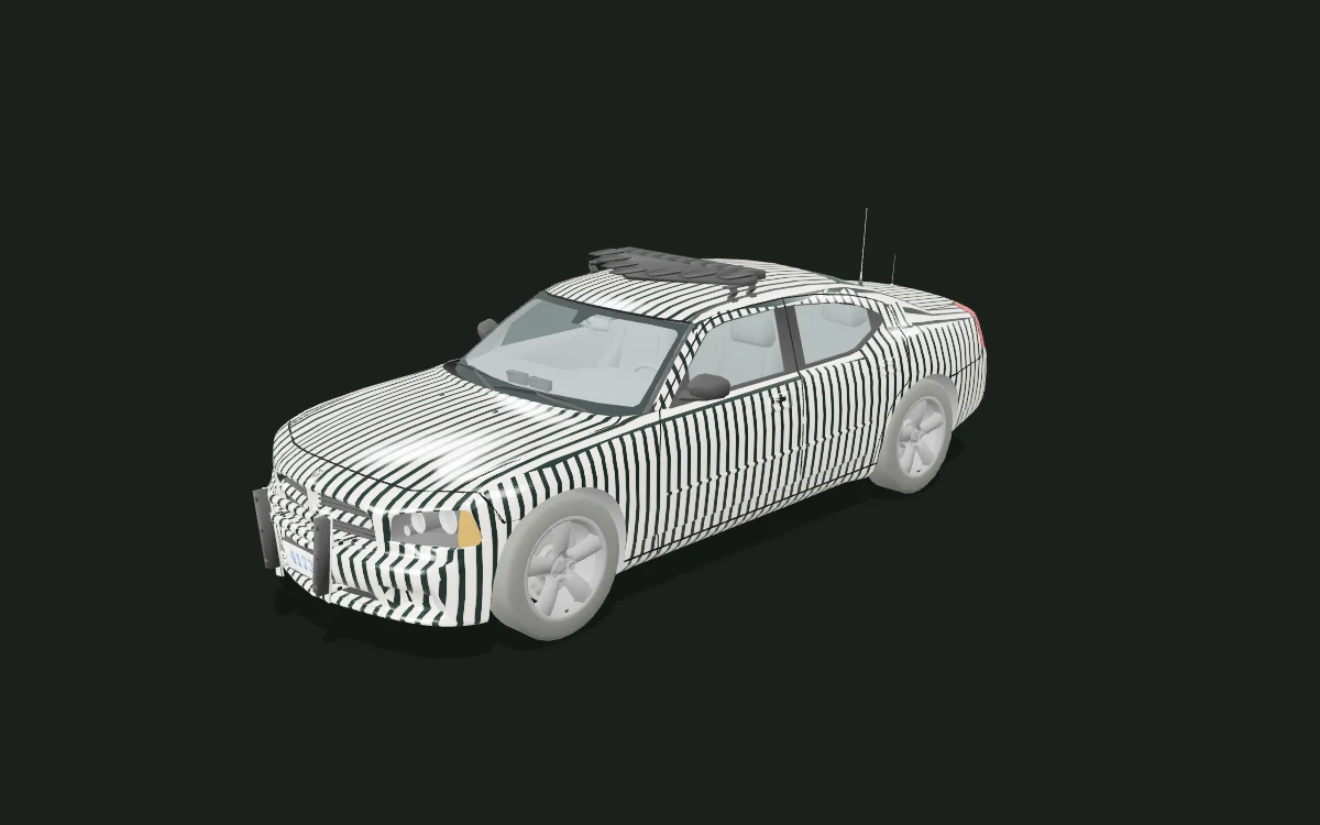 Midnight stripes for Dodge Charger — 3D model render — front three-quarter