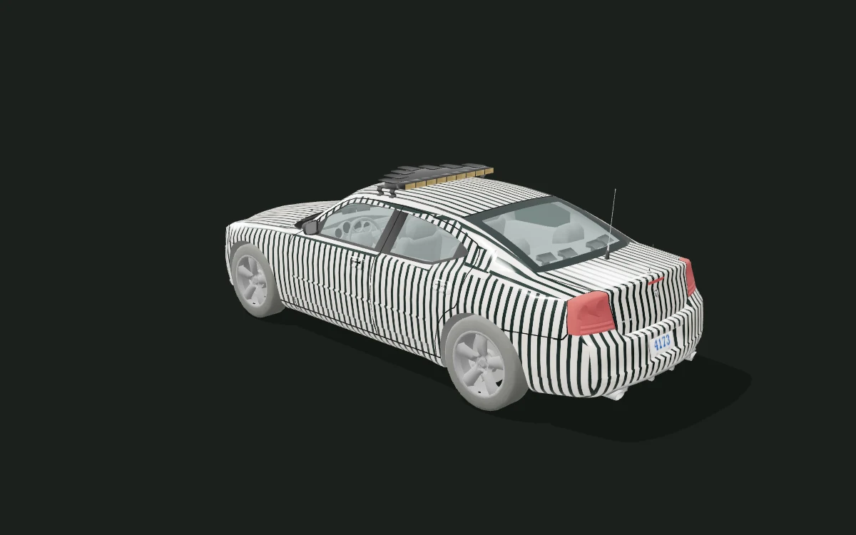 Midnight stripes for Dodge Charger — Sedan study · police-base adaptation — Rear three-quarter view