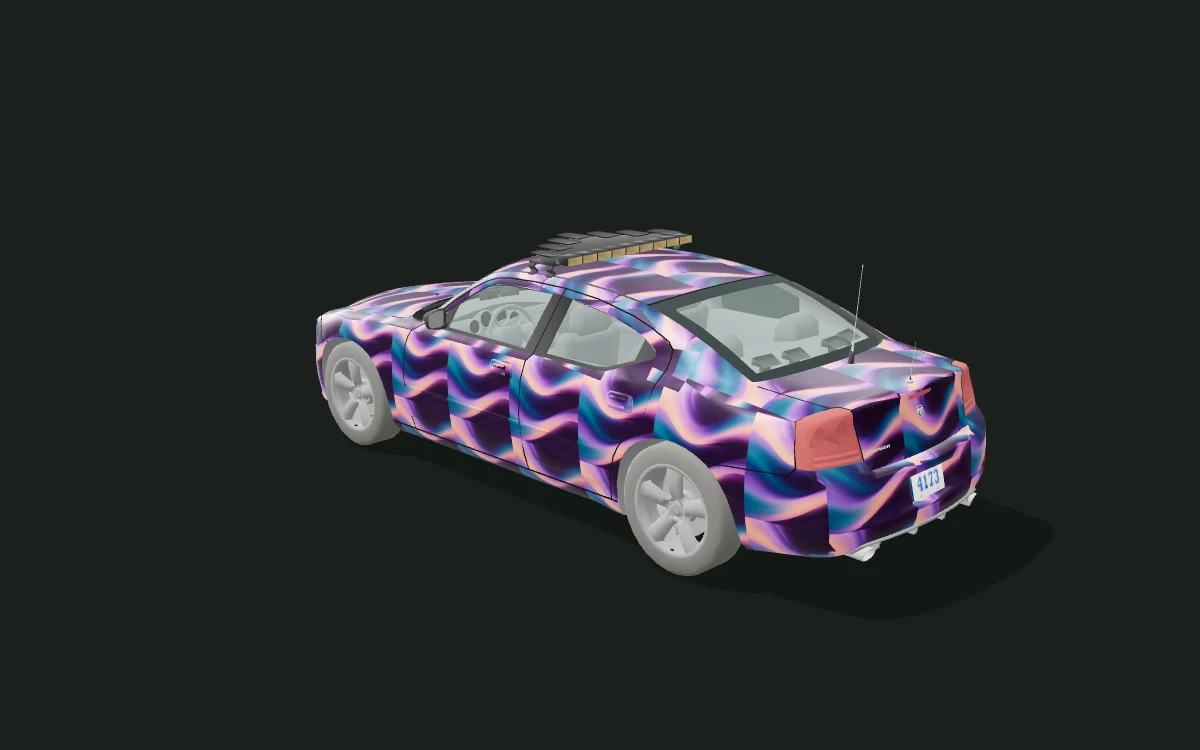 Plum Current for Dodge Charger — Sedan study · police-base adaptation — Rear three-quarter view