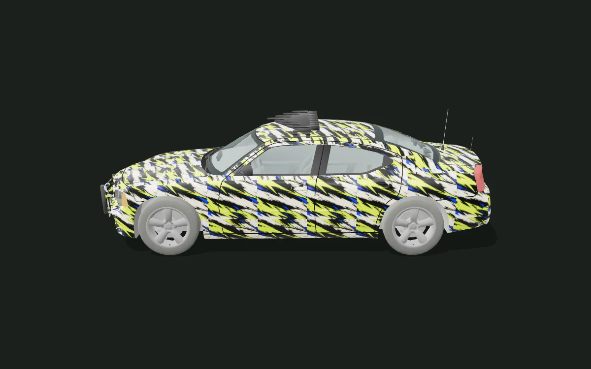 Dodge Charger lime graphic wrap — Volt Brush — Sedan study · police-base adaptation — Side profile