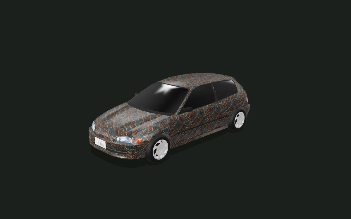 Honda Civic EG6 copper contour wrap design — 3D model render — front three-quarter