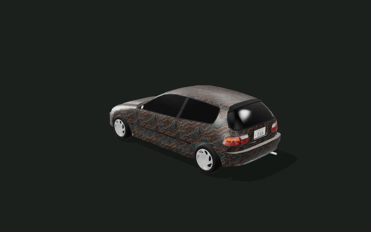 Honda Civic EG6 copper contour wrap design — EG6 hatchback · 1991 study — Rear three-quarter view