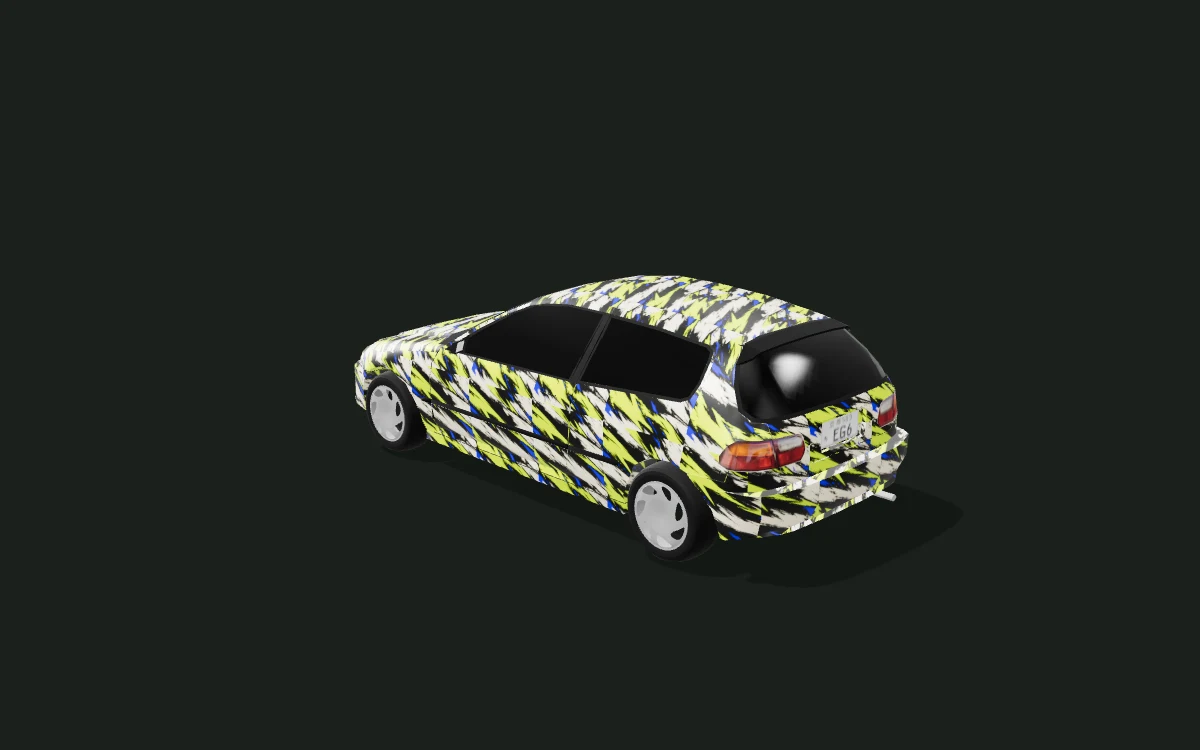 Volt Brush for Honda Civic — EG6 hatchback · 1991 study — Rear three-quarter view
