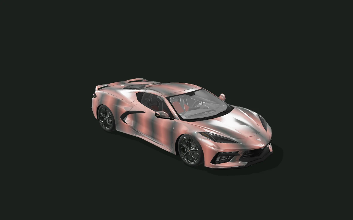Corvette C8 copper gradient wrap — Copper Fade — 3D model render — front three-quarter