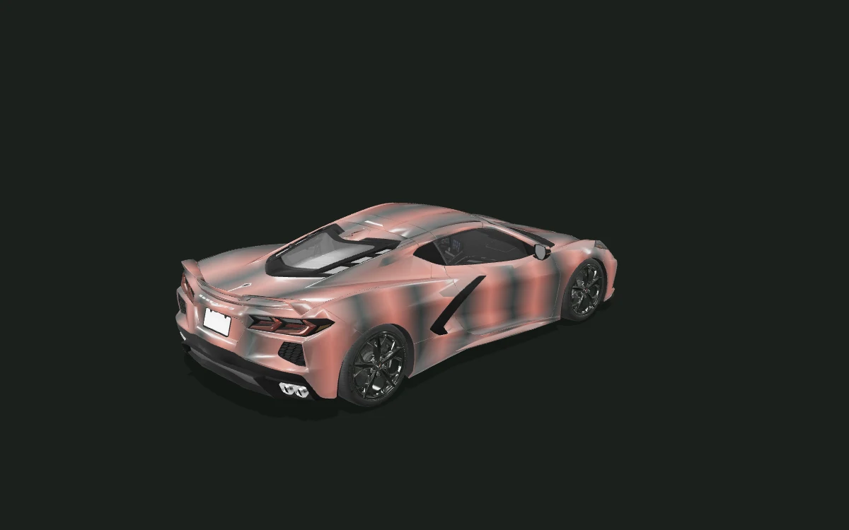 Corvette C8 copper gradient wrap — Copper Fade — C8 Stingray body study — Rear three-quarter view