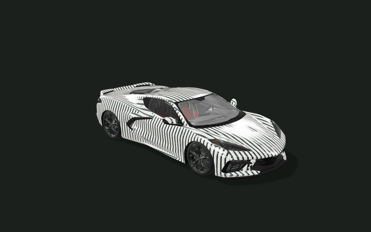 Midnight stripes for Chevrolet Corvette — 3D model render — front three-quarter