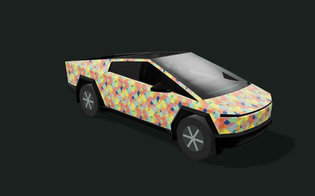 Bauhaus Bloom for Tesla Cybertruck — 3D model render — front three-quarter