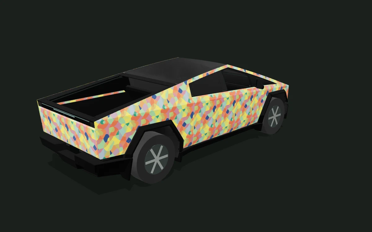 Bauhaus Bloom for Tesla Cybertruck — Production body study — Rear three-quarter view