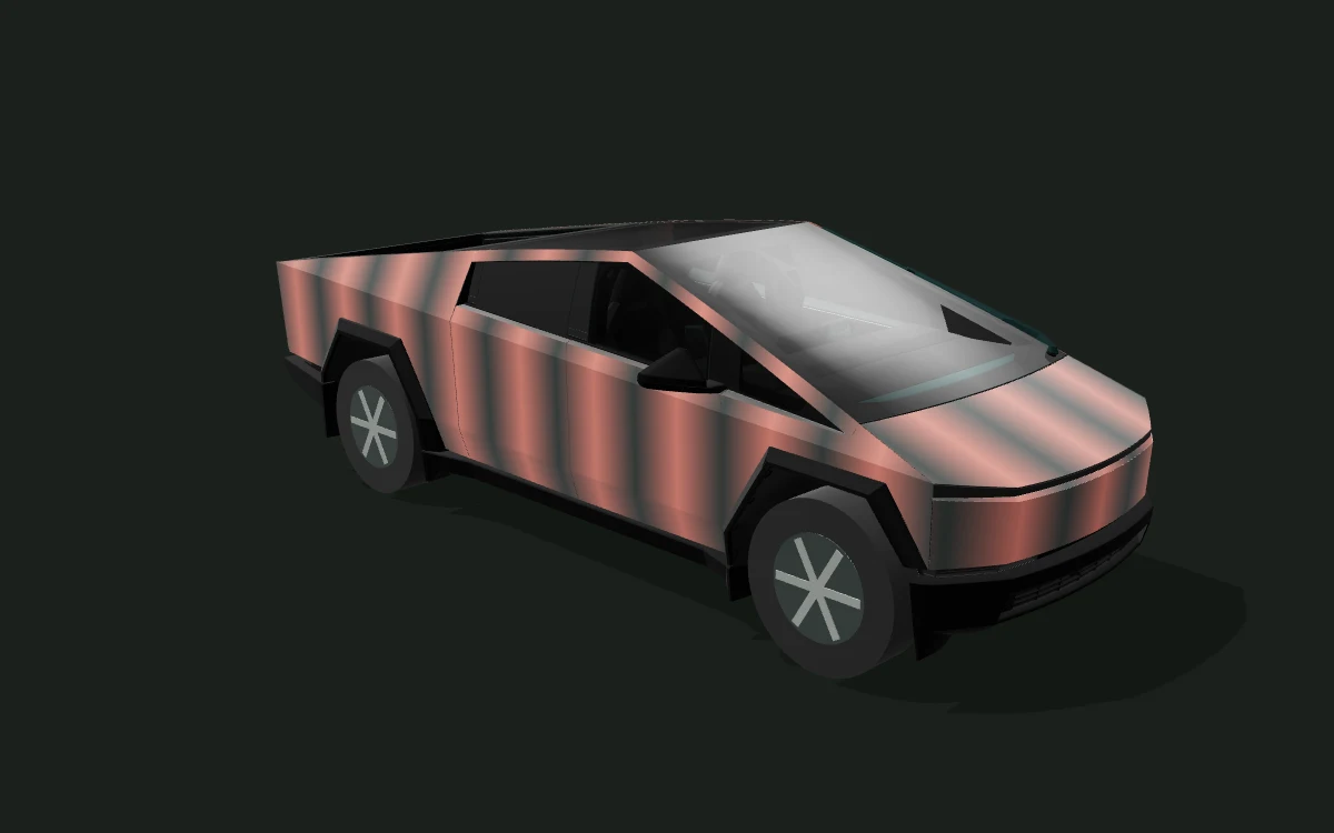 Copper fade for Tesla Cybertruck — 3D model render — front three-quarter