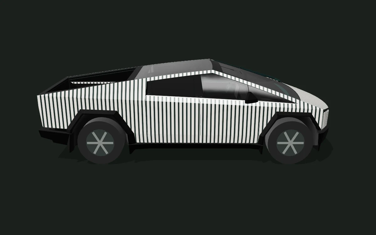 Midnight stripes for Tesla Cybertruck — Production body study — Side profile