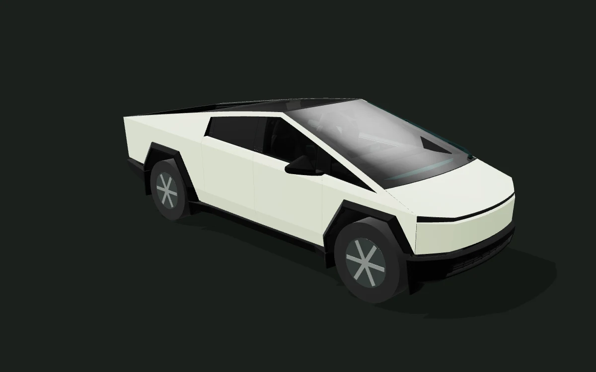 Sage satin for Tesla Cybertruck — 3D model render — front three-quarter