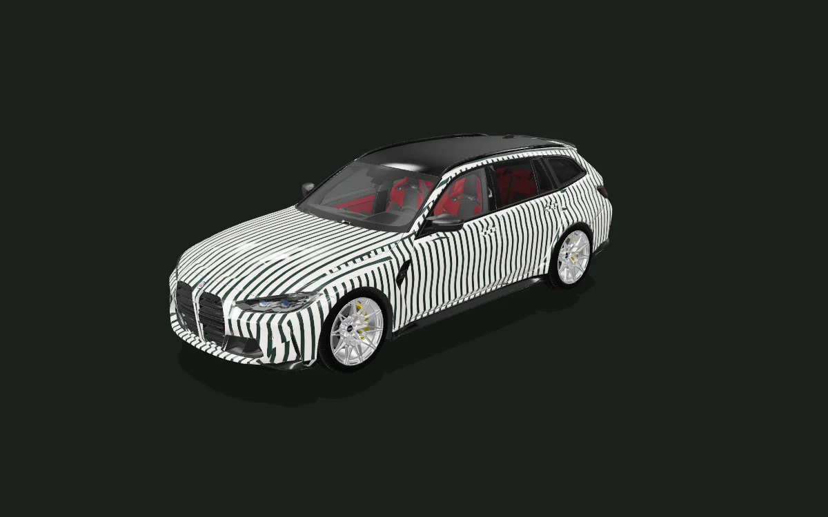 Midnight stripes for BMW M3 Touring — 3D model render — front three-quarter
