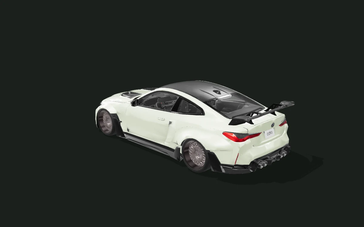 Sage satin for BMW M4 — G82 · 2022 ADRO-kit study — Rear three-quarter view