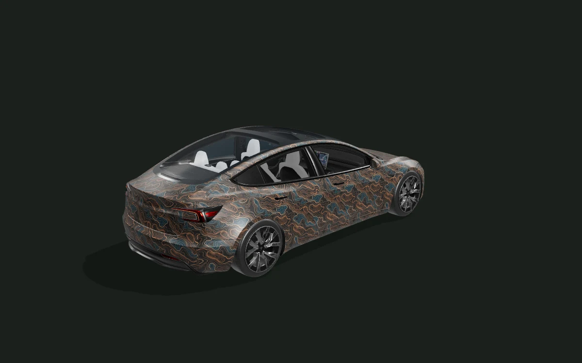 Copper Contours for Tesla Model 3 — Highland · 2024+ — Rear three-quarter view