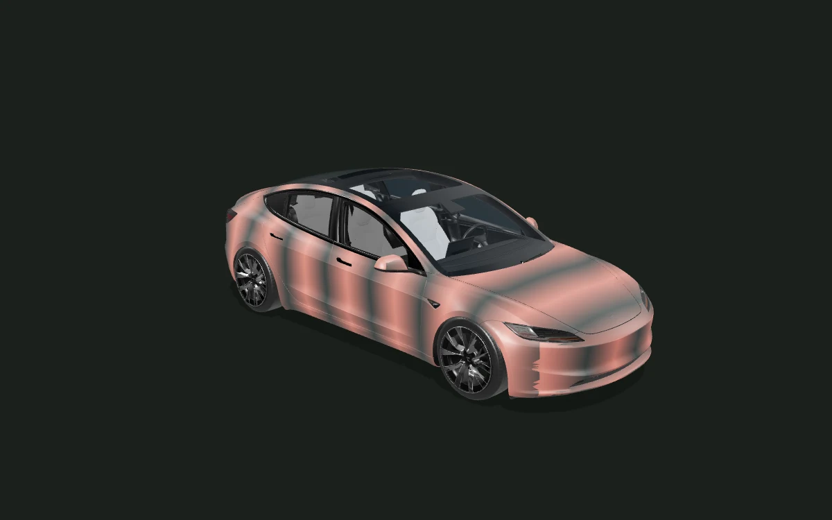 Copper fade for Tesla Model 3 — 3D model render — front three-quarter