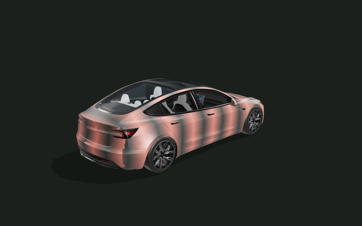 Copper fade for Tesla Model 3 — Highland · 2024+ — Rear three-quarter view