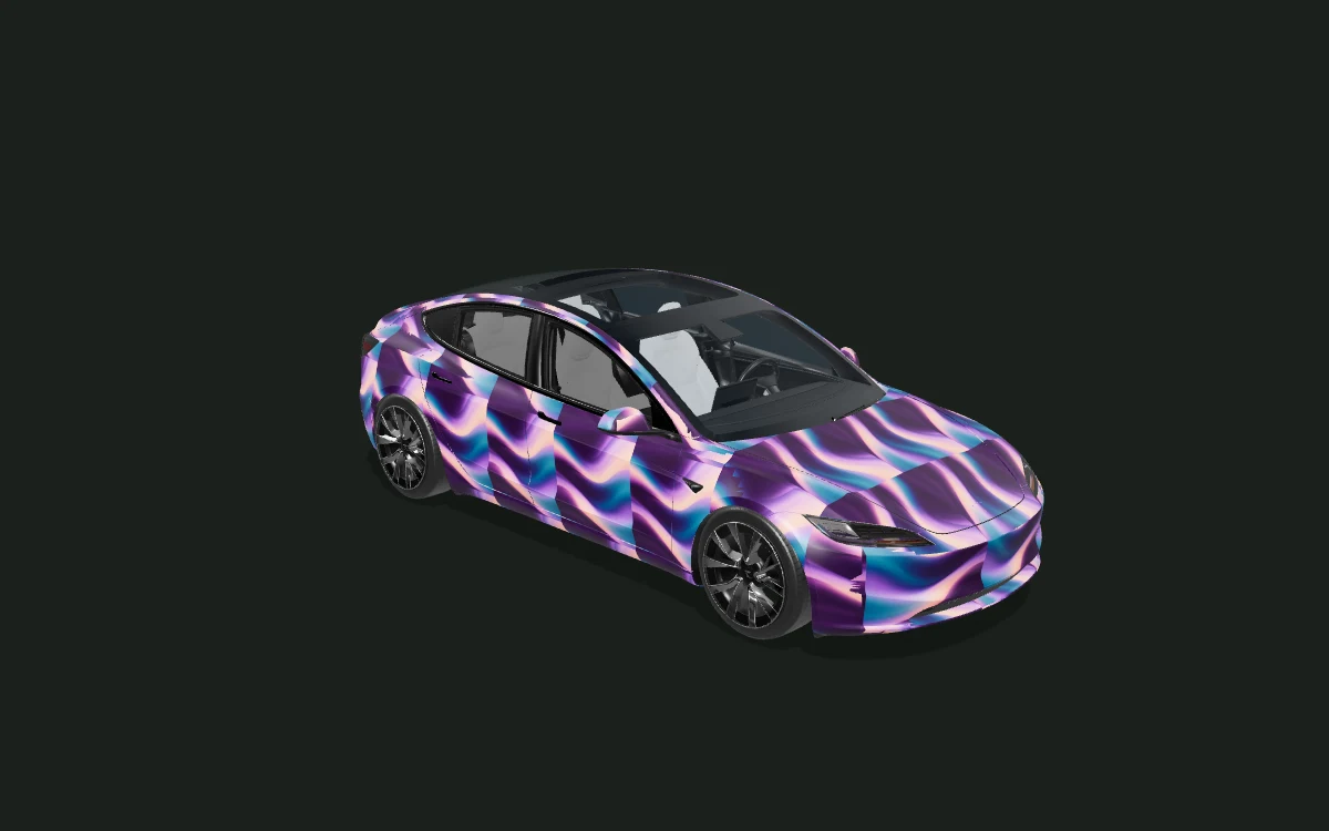 Plum Current for Tesla Model 3 — 3D model render — front three-quarter
