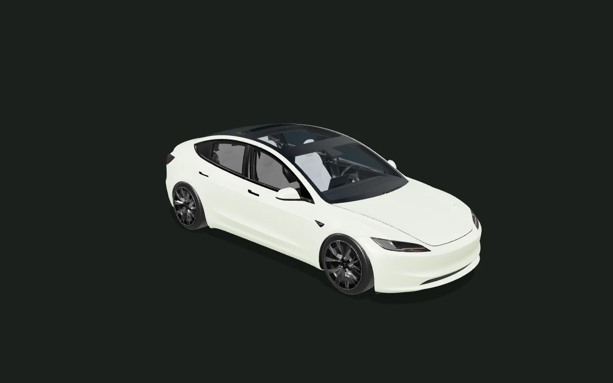 Sage satin for Tesla Model 3 — 3D model render — front three-quarter