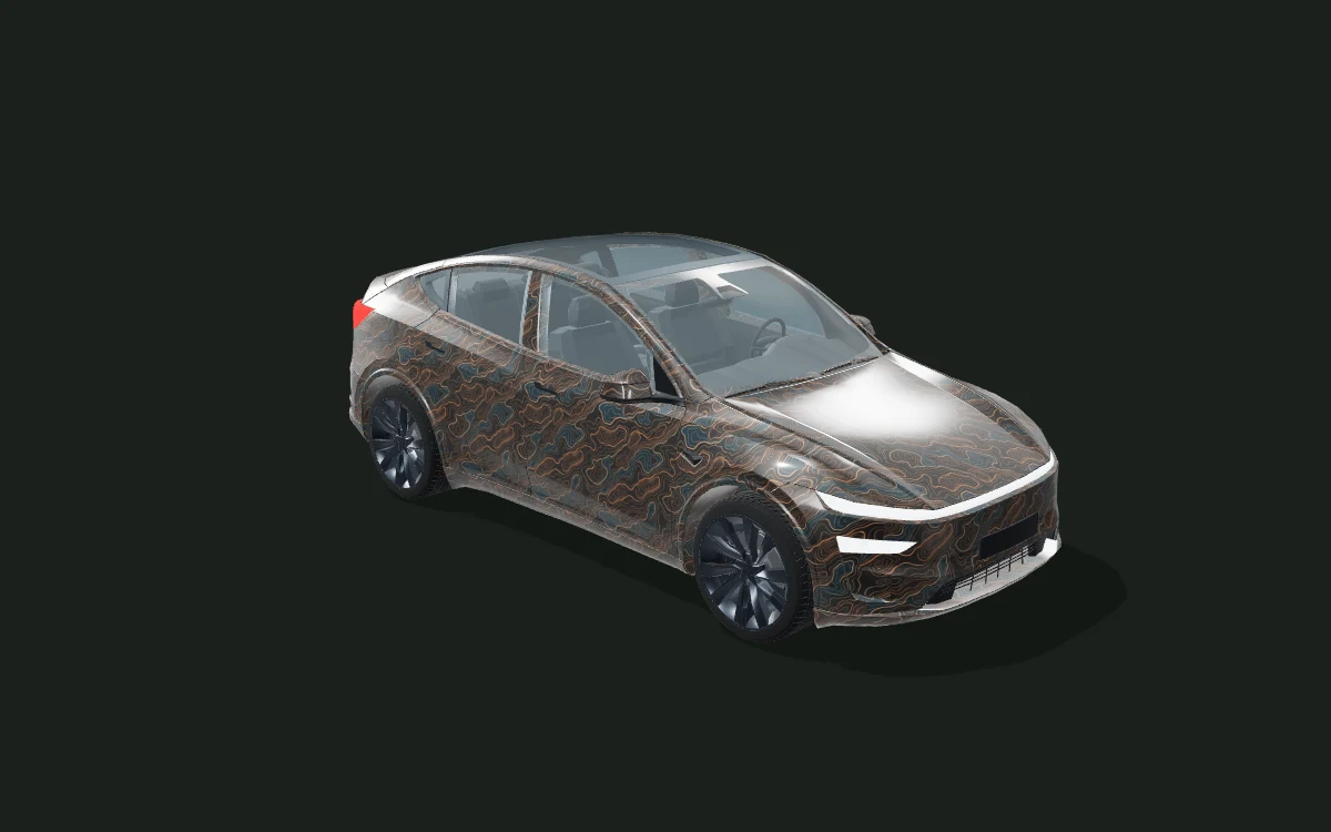Copper Contours for Tesla Model Y — 3D model render — front three-quarter