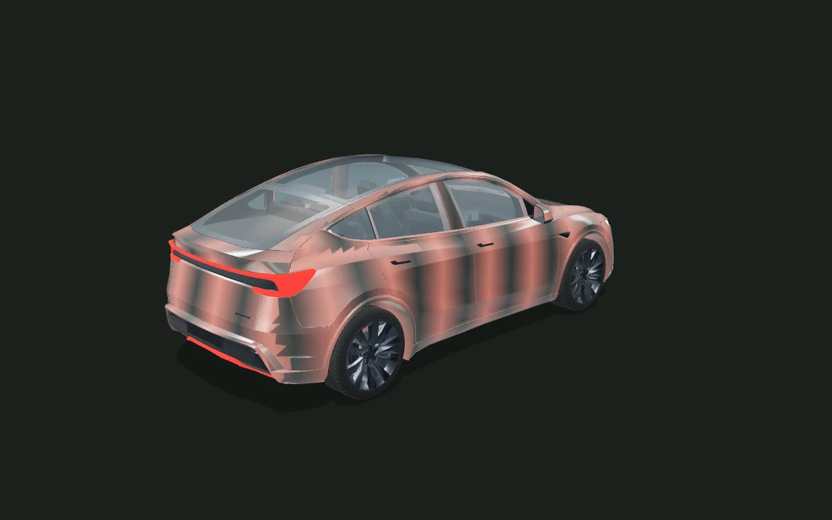 Copper fade for Tesla Model Y — Juniper · 2025+ — Rear three-quarter view