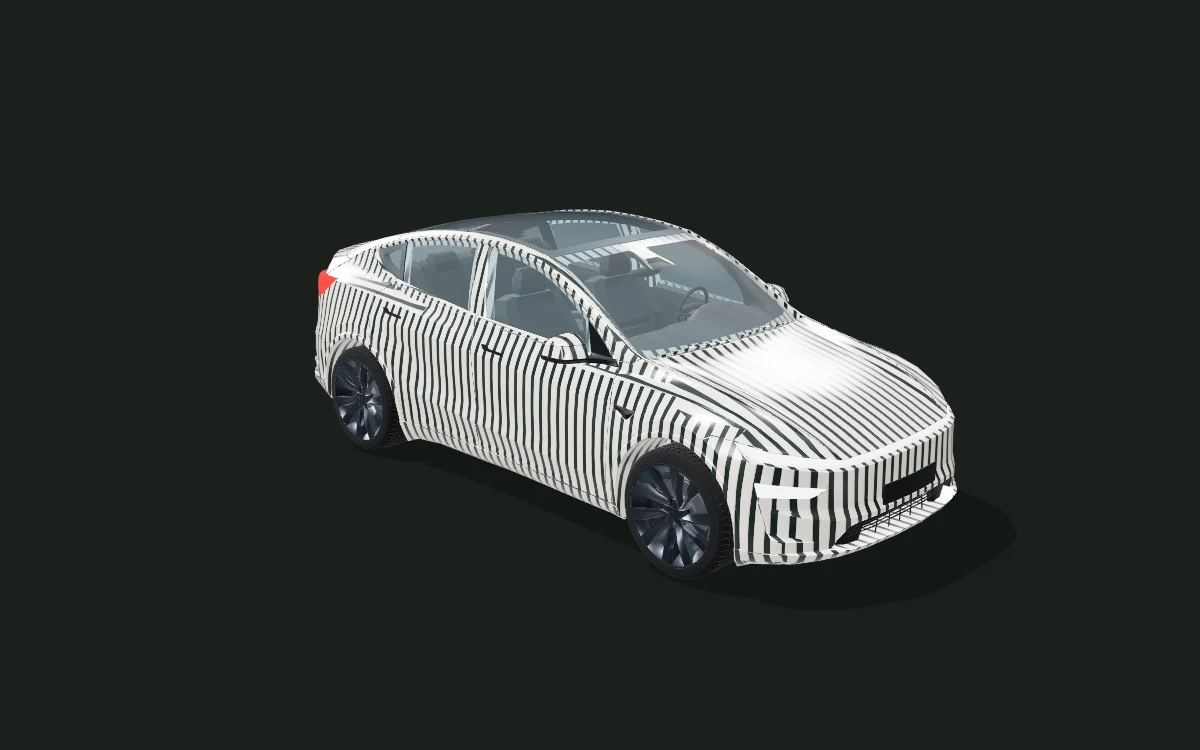Midnight stripes for Tesla Model Y — 3D model render — front three-quarter