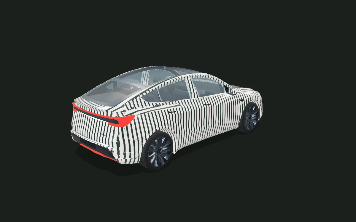 Midnight stripes for Tesla Model Y — Juniper · 2025+ — Rear three-quarter view