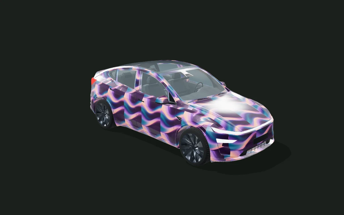 Plum Current for Tesla Model Y — 3D model render — front three-quarter