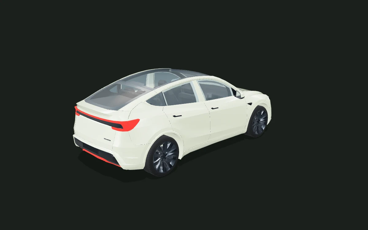 Tesla Model Y — セージ・サテン — Juniper · 2025+ — 斜め後ろからのビュー