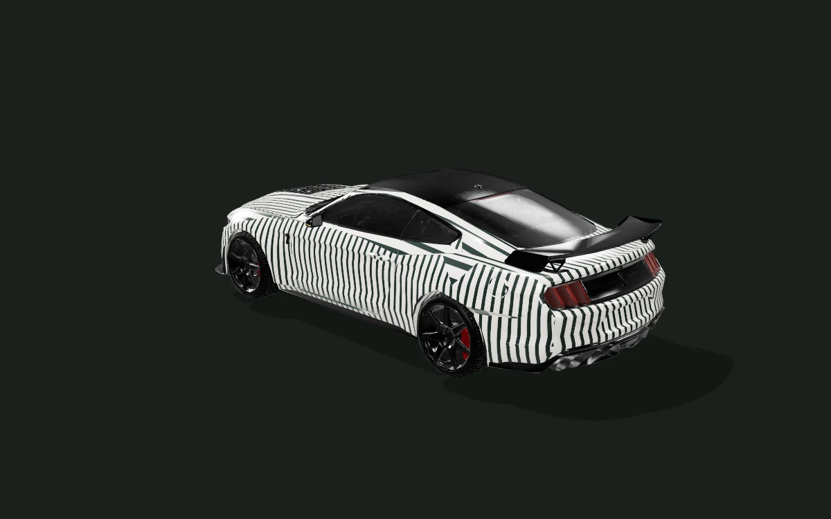 Mustang Shelby GT500 다크 스트라이프 랩핑 모델 — Shelby GT500 참고 모델 — 뒤쪽 대각선 보기