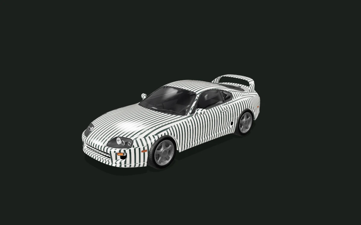 Midnight stripes for Toyota Supra — 3D model render — front three-quarter