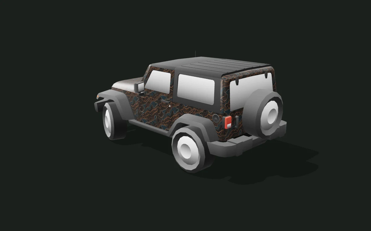 Copper Contours for Jeep Wrangler — Low-poly body study — Rear three-quarter view
