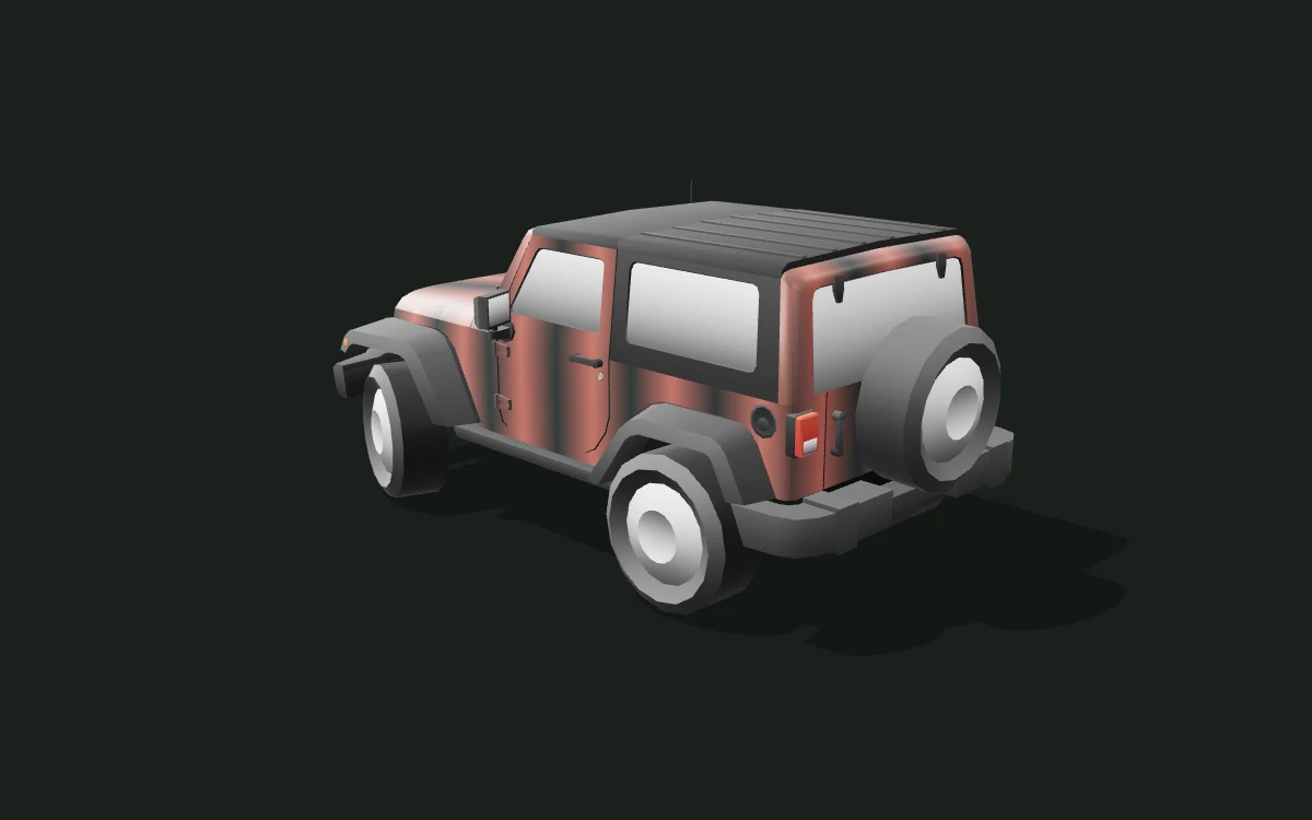 Copper fade for Jeep Wrangler — Low-poly body study — Rear three-quarter view