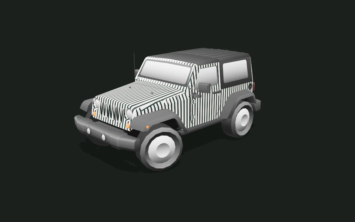 Midnight stripes for Jeep Wrangler — 3D model render — front three-quarter