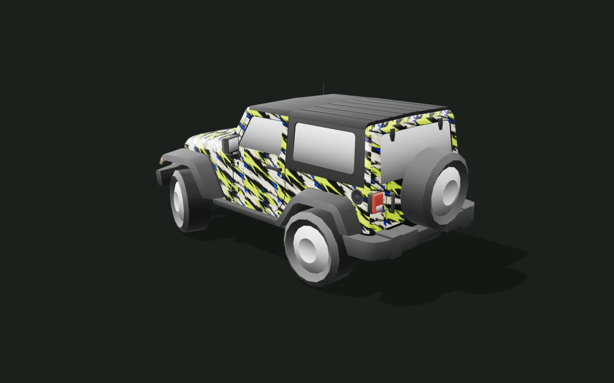 Volt Brush for Jeep Wrangler — Low-poly body study — Rear three-quarter view